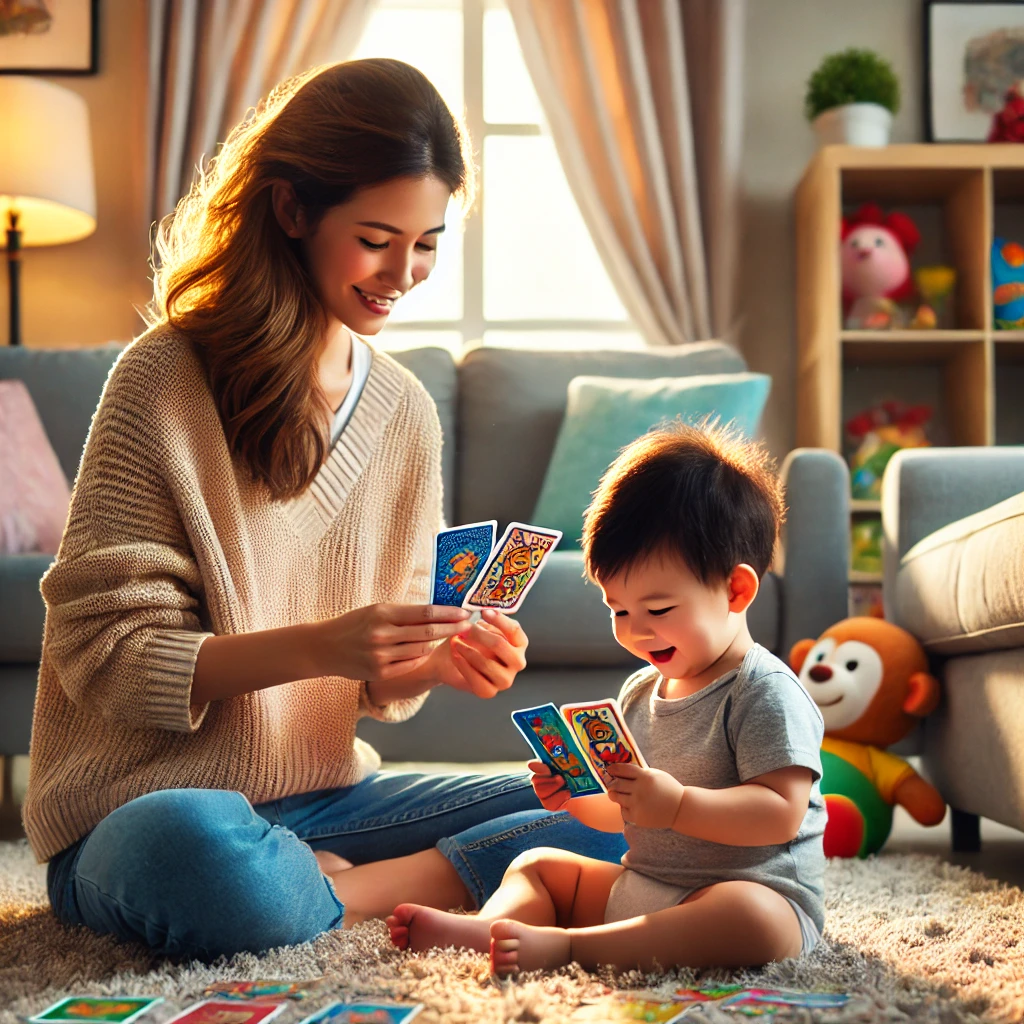 Mother and Toddler Playing Cards